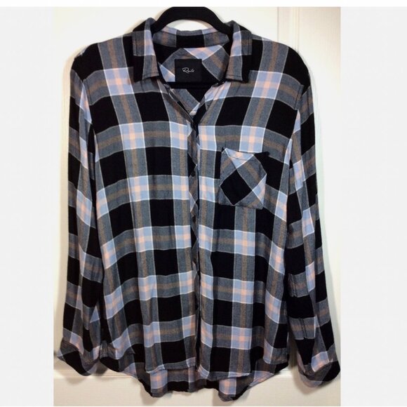 RAILS Hunter Onyx Periwinkle Blush Plaid Rayon Flannel Pocket Button Shirt M * - Picture 1 of 8